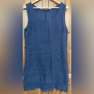 Lungo L'arno Blue Linen Lace Trim Sleeveless Dress Italy Women’s Medium M